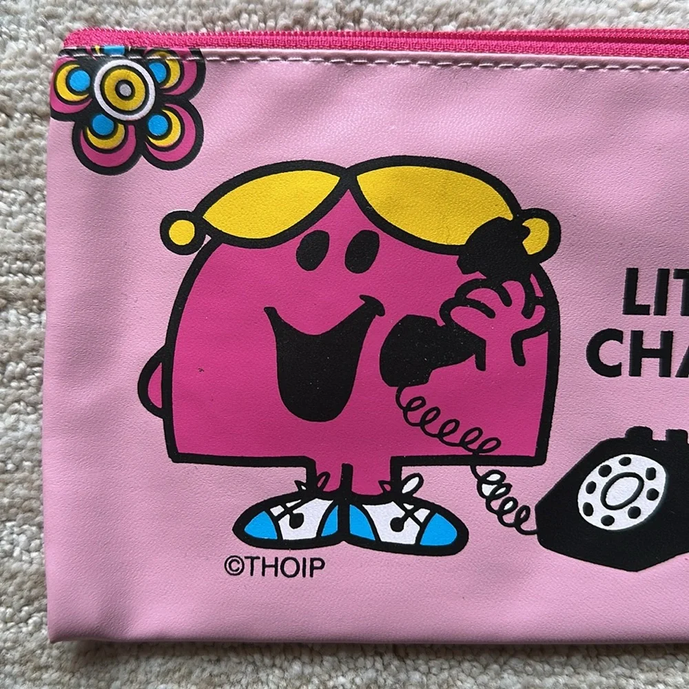 Vintage LITTLE MISS CHATTERBOX Pink Zipper Vinyl Pencil Pouch
